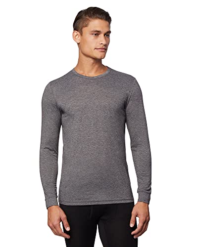 32° Degrees Men's Lightweight Baselayer Crew Top | Long Sleeve | Form Fitting | 4-Way Stretch | Thermal, Charcoal Heather, X-Large