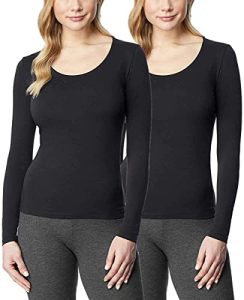 32 Degrees Women's 2 Pack Ultra Light Thermal Baselayer Scoop Top, Black/Black, X-Large