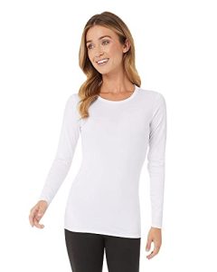 32 Degrees Women's Lightweight Baselayer Crew Top | Long Sleeve | Form Fitting | 4-Way Stretch | Thermal, White, X-Large