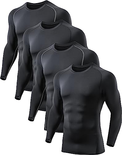 4 Pack Men's Compression Shirts Long Sleeve UPF SPF Rash Guard Workout Base Layer Undershirt Gear L