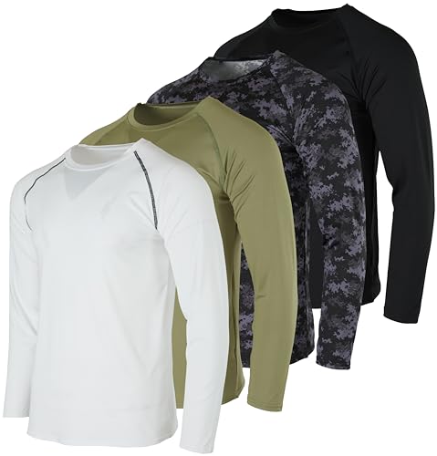 4 Pack Mens Long Sleeve Compression Shirts for Men Thermal Running Gym Gear Rash Guard Workout Base Layer Cold Weather Ski Athletic Winter Bjj Dri Fit Undershirt Ropa Trmica T-Shirts- Set 1, Large