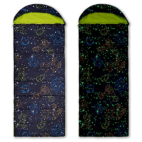 AceCamp Kids Sleeping Bag, Glow-in-The-Dark Sleeping Bag for Kids and Youth, Portable Water-Resistant Kids Sleeping Bag, Temp Rating 30F/ -1℃, for Camping, Hiking, Slumber Party (Kids)