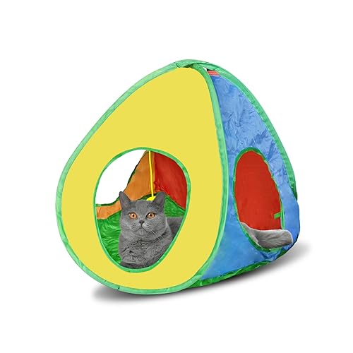 Andiker Cat Tent with a PlushBall, Colorful Foldable Polyester Cat Play Tent Match with Most Cat Tubes for Indoor Cats Game, Sleep, 3 Holes Convenient Cat Nest for Indoor Cat, Rabbit, Puppy(Tent S)