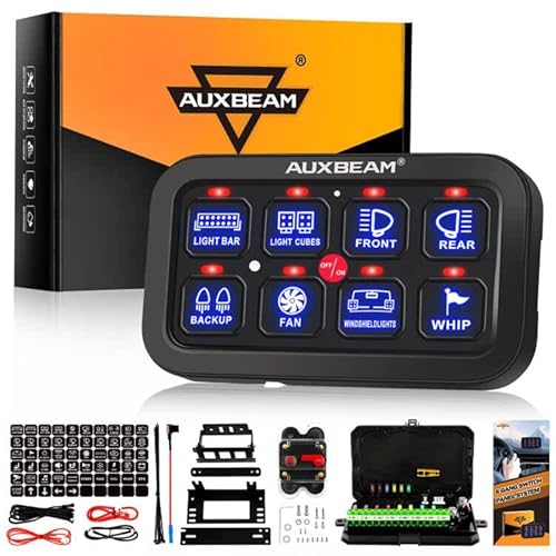 Auxbeam 8 Gang Switch Panel BA80, Universal Circuit Control Relay System Box with Automatic Dimmable On-Off LED Switch Pod Touch Switch Box for Car Pickup Truck Boat UTV ATV, Blue 2 Year Warranty