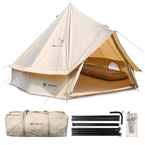 Canvas Tent Glamping Tent Bell Tent, 4 Seasons Yurt Tent for Camping 3M/4M/5M Canvas Tents with Stove Jacks, Dream House Family Camping Outdoor Hunting Party (3 M)