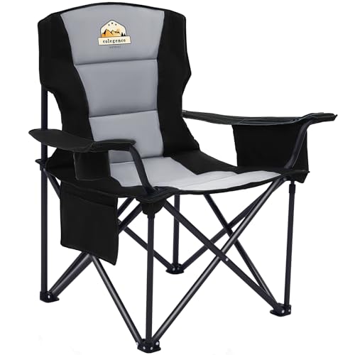 Colegence Oversized Camping Folding Chair, Support 450 LBS Heavy Duty Full Padded Outdoor Collapsible Chairs with Cooler Bag, Mesh Cup Holder, Lumbar Support, Pocket for Lawn,Sport (Black)