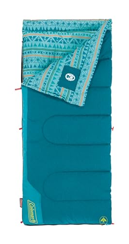 Coleman Kids 50°F Sleeping Bag, Comfortable Youth Sleeping Bag for Sleepovers & Camping, Fits Children up to 5ft Tall, Glow in The Dark Design, Stuff Sack Included, Machine Washable