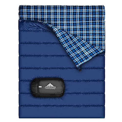 Cotton Flannel Double Sleeping Bag for Camping, Backpacking, Or Hiking. Queen Size 2 Person Waterproof Sleeping Bag for Adults Or Teens. Truck, Tent, Or Sleeping Pad, Lightweight（Pillows NOT Include