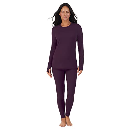 Cuddl Duds Womens Thermal Underwear - Heavyweight Base Layer 2-Piece Set - Cozy Moisture-Wicking Long Johns - Winter Clothing - Boysenberry Purple - Large
