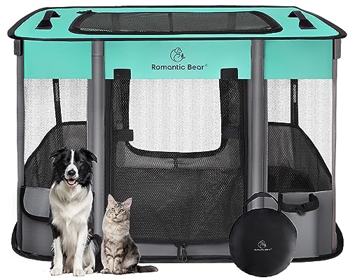 Dog Playpen,Pet Playpen,Foldable Dog Cat Playpens,Portable Exercise Kennel Tent Crate,Water-Resistant Breathable Shade Cover, Indoor Outdoor Travel Camping Use for Small Animals with Carrying Case(M)