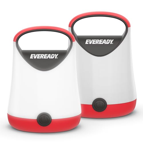 Eveready LED Camping Lantern X-250 (2-Pack), Super Bright Tent Lights, Rugged Water Resistant LED Lanterns, 100 Hour Run-time (Batteries Included), Red and Black