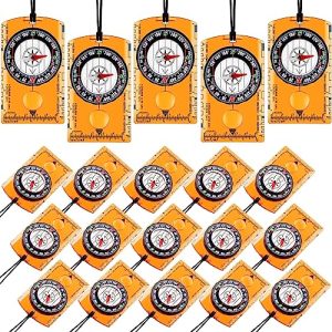 Geiserailie 20 Pcs Orienteering Compass Navigation Backpacking Compass Hiking Compass Map Reading Survival Compass Scout Compass for Kids Bulk for Navigation, Survival Outdoor Exploring, Orange