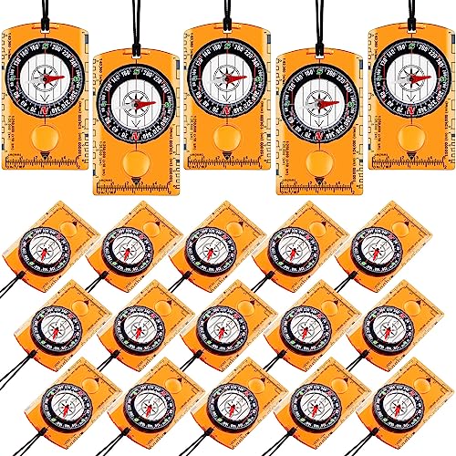 Geiserailie 20 Pcs Orienteering Compass Navigation Backpacking Compass Hiking Compass Map Reading Survival Compass Scout Compass for Kids Bulk for Navigation, Survival Outdoor Exploring, Orange