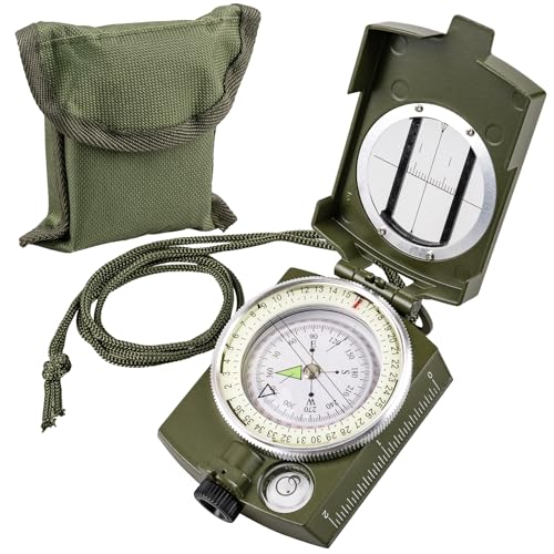 Hiking Compass for Survival with– Waterproof Durable and Pocket-SizedTactical Survival Compass with Lanyard & Pouch for Expedition Map Reading, Navigation