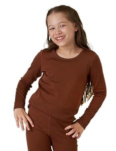 LAPASA Kids Merino Wool Base Layer Top Girls Boys Long Sleeve T-Shirt for Unisex K13 9 Years - 10 Years 1.brown(shirt)