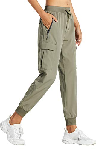 Libin Women's Cargo Joggers Lightweight Quick Dry Hiking Pants Athletic Workout Lounge Casual Outdoor, Silver Sage L