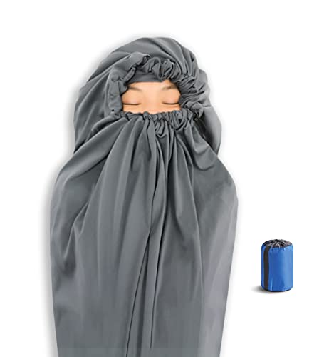 Litume Thermolite All Season Sleeping Bag Liner Add Up to 22°F / 12°C, Mummy Sleeping Sack for Backpacking, Camping, Traveling, for Cold Weather Winter, Sleep Sack with Drawstring Hood (E626)
