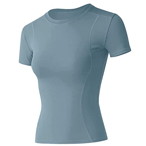 Loovoo Athletic Shirts Women Short Sleeve Running T-Shirt with Thumbholes Stretch Breathable Base Layer Top