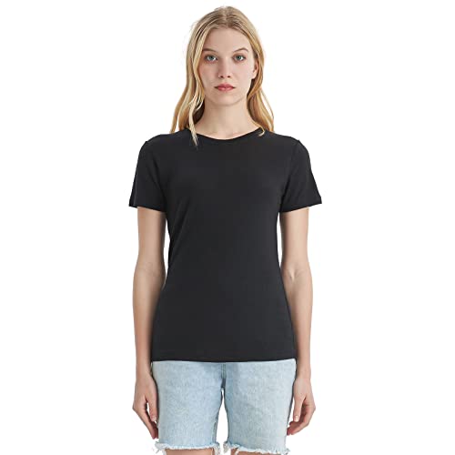 Merino Protect 100% Merino Wool T Shirts Women Crew Neck Tops Short Sleeve Odor Resistance Base Layer Travel Hiking Tee Shirt Black