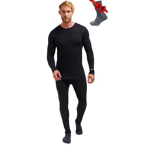 Merino.tech Merino Wool Base Layer Mens Set - Midweight Merino Wool Thermal Underwear For Men Top, Bottom (Medium, 250 Charcoal Grey)