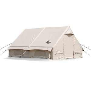 Naturehike Inflatable Tent House for Camping, Breathable Cotton Glamping Tent with Pump, Large Room 4 Season Tent for 4 Person, 4-8 Person Canvas Tent for Camping