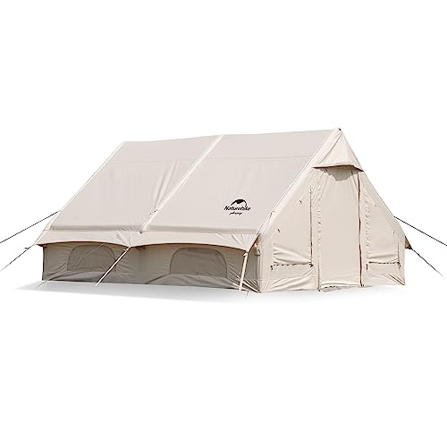Naturehike Inflatable Tent House for Camping, Breathable Cotton Glamping Tent with Pump, Large Room 4 Season Tent for 4 Person, 4-8 Person Canvas Tent for Camping