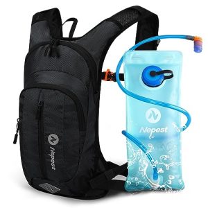 Nepest Hydration Pack Backpack for Women & Men, Lightweight Water Backpack with 2L Water Bladder for Hiking Cycling Running Biking, Black