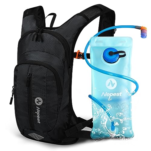 Nepest Hydration Pack Backpack for Women & Men, Lightweight Water Backpack with 2L Water Bladder for Hiking Cycling Running Biking, Black