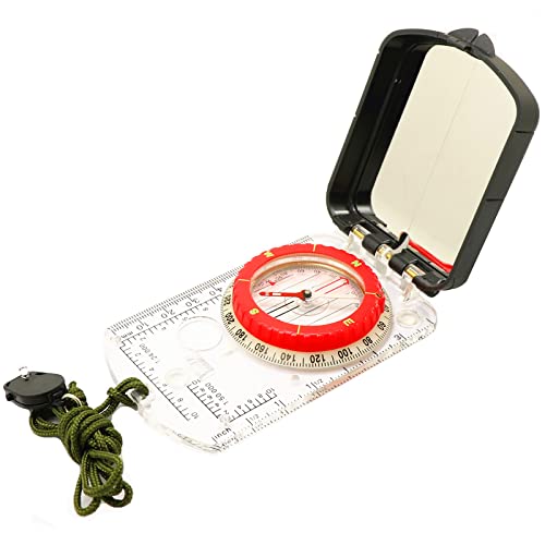 Pro Hiking Compass Survival Gear and Equipment, Waterproof, Glow-in-The-Dark with Mirror Sighting Orienteering Map Reading Compass with 35-Ft Paracord Rope for Hiking Camping Orienteering Hunting