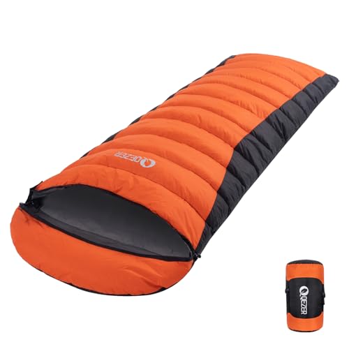 QEZER Down Sleeping Bag for Adults 600 Fill Power Cold Weather Sleeping Bag Ultralight Sleeping Bag with Compression Sack for Backpacking, Camping, Hiking