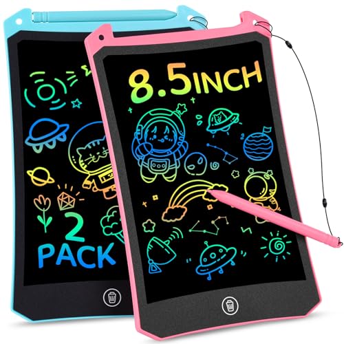 RaceGT 2 Pack LCD Writing Tablet Doodle Board Tablet with Colorful Screen Magic Board Travel Essentials for Camping Trip Kids Gift Boys Girls and Toy for 3 4 5 6 7 8 Years Old Kids (Pink & Blue)