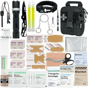 RHINO RESCUE Small First Aid Kit with Survival Tools, HSA/FSA Eligible, Emergency Care Bag for Car Camping Backpacking Hiking Hunting Black