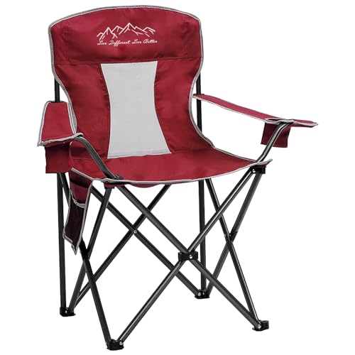 SAILARY Oversized Portable Outdoor Chairs, Weight Capacity 325 lbs with Cup Holder, Storage Pocket, Carry Bag Red