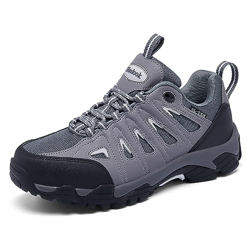SHULOOK Hiking Shoes Women | Waterproof Shoes for Women | Comfortable & Light-Weight & Non-Slip | Women's Hiking Shoes Walking Trekking Camping Tennis Sport Sneakers Black Grey 10.5