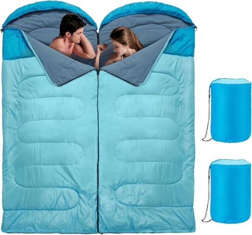 Sleeping Bag, Combinable as Double Sleeping Bags for Adult, 3 Seasons Sleeping Bags for Camping RV Waterproof, Lightweight 2 Person Sleeping Bags for Indoor Outdoor Machine Washable