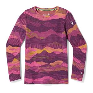 Smartwool Kids' Classic Thermal Merino Wool Base Layer — Crew (Slim Fit), Purple Iris MTN Scape, Large