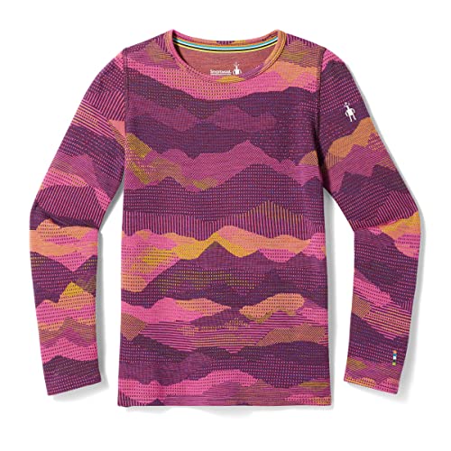 Smartwool Kids' Classic Thermal Merino Wool Base Layer — Crew (Slim Fit), Purple Iris MTN Scape, Large