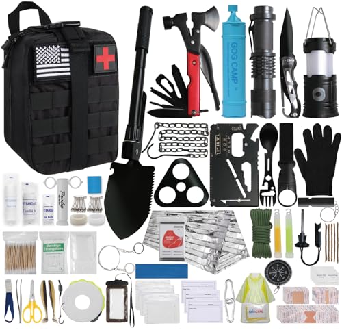 Survival Kit, 290Pcs Survival Gear First Aid Kit Emergency Tent, Camping Essentials Emergency Kit Accessories for Earthquake, Outdoor Adventure, Hiking, Hunting, Gifts for Men Women