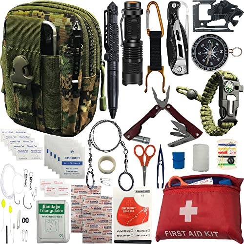 Survival Kit with First Aid and Tactical Tools, Camping Gear, Survival Gear - Gift for Men