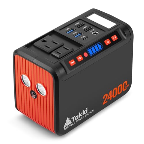 Takki Portable Power Station 88Wh, Solar Generator Power Bank with 110V AC DC USB Ports LED Flashlight for Camping Home Emergency Power Backup(Solar Panel Not Included)