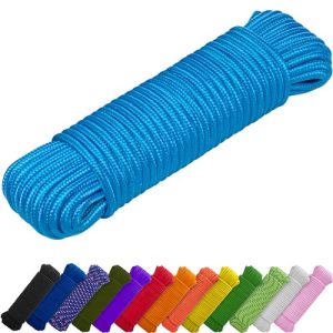 TECEUM Rope – 90 Feet x 1/4 Inch (7mm) – Sky Blue – Strong All-Purpose Utility Rope – Camping, Crafting, Clothesline, Indoor & Outdoor – Polypropylene Nylon Poly Lightweight Diamond Thread Cord