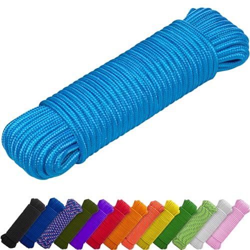 TECEUM Rope – 90 Feet x 1/4 Inch (7mm) – Sky Blue – Strong All-Purpose Utility Rope – Camping, Crafting, Clothesline, Indoor & Outdoor – Polypropylene Nylon Poly Lightweight Diamond Thread Cord