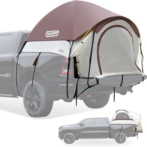 Tecoom Pickup Truck Tent Waterproof PU3000mm Double Layer for 5.5-5.8ft Truck Bed Portable 2 Person Compact Full Size Truck Bed Tent for Back of Truck Camping Beach Tent with Rain Fly