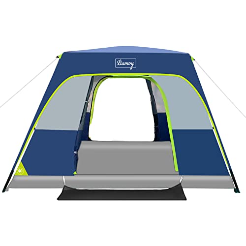 Tents 6-Person Instant Tent 60-Second Setup Camping Cabin Tent, Family Tent More Suitable for Sunny Day Camping Tent, Double Layer, 4 Large Mesh Windows, 2 Mesh Doors, 2 Door Mats Provided