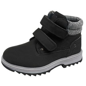 TZJS Kids' Hiking Work Boots for Boys Girls, Waterproof Outdoor Ankle Boots with Hook and Loop（(Black,numeric_13)