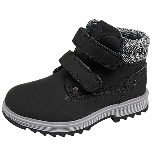 TZJS Kids' Hiking Work Boots for Boys Girls, Waterproof Outdoor Ankle Boots with Hook and Loop（(Black,numeric_13)