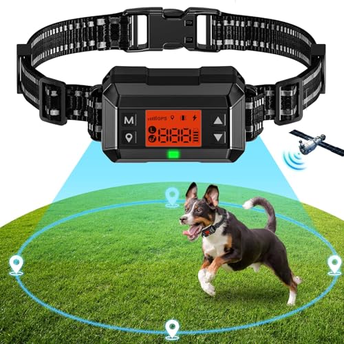 UCATQ GPS Wireless Dog Fence, Electric Dog Fence with GPS, Waterproof Pet Containment System Range 99~2997FT, Adjustable Strength for Outdoor Dogs, Harmless and Suitable for Most of Dogs