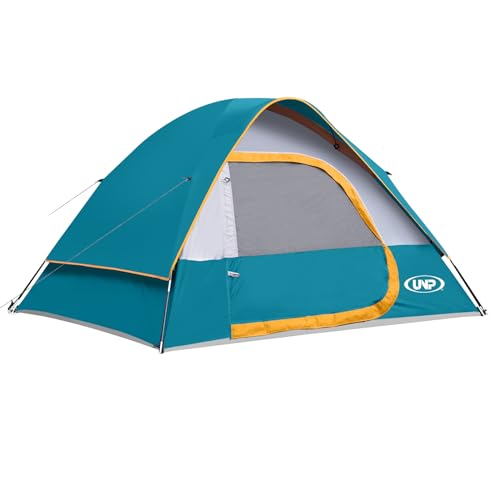 UNP Camping Tent 4 Person, Waterproof Windproof Tent with Rainfly Easy Set Up Portable Dome Tents for Camping (Ocean Blue)