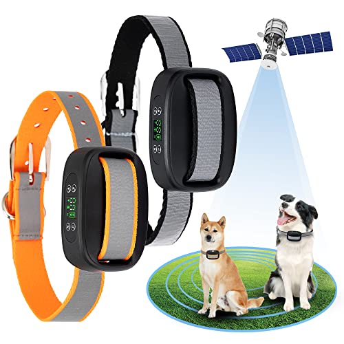 WIEZ GPS Wireless Dog Fence, Electric Dog Fence for Outdoor, Range 100-3300 ft, Adjustable Warning Strength, Rechargeable, Pet Containment System, Suitable for Most of Dogs(2 Collars)