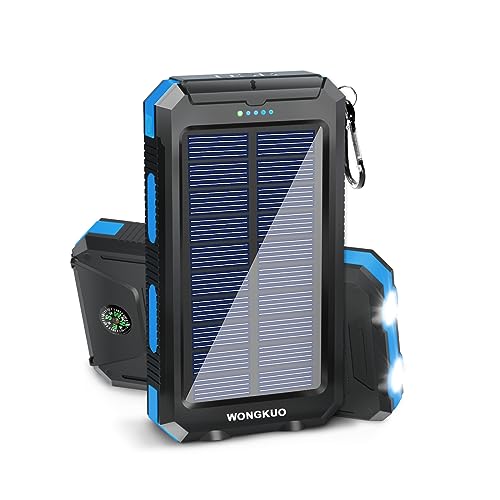 WONGKUO Solar Charger Power Bank - 36800mAh Solar Phone Charger, QC3.0 Fast Charger with LED Flashlight, IP65 Waterproof Portable Power Bank for Outdoor Activities